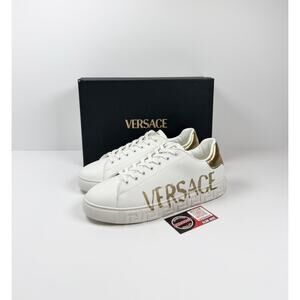 Size 44EU/11US - Versace White/Gold Leather Sneakers NEW